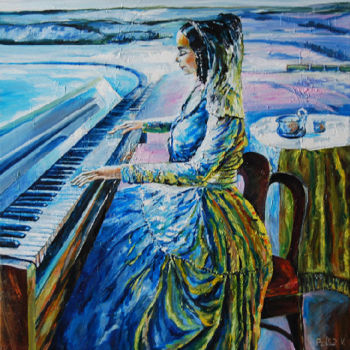 Painting titled "pianist-abstraction…" by Painter Victor Peled, Original Artwork