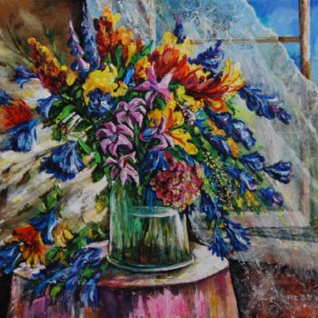 Painting titled "Still life with flo…" by Painter Victor Peled, Original Artwork