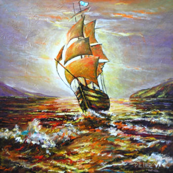 Painting titled "Sailboat" by Painter Victor Peled, Original Artwork