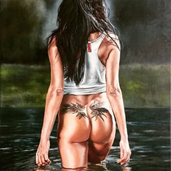 Painting titled "Dark water" by Victor Fomyn, Original Artwork, Oil