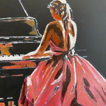Painting titled "La pianiste" by Victor Lumbroso, Original Artwork, Oil Mounted on Wood Stretcher frame