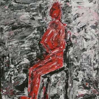 Peinture intitulée "Фрау в красном" par Victor Mikhailov, Œuvre d'art originale, Acrylique