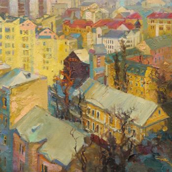 Painting titled "Podil. Kyiv" by Victor Onyshchenko, Original Artwork, Oil