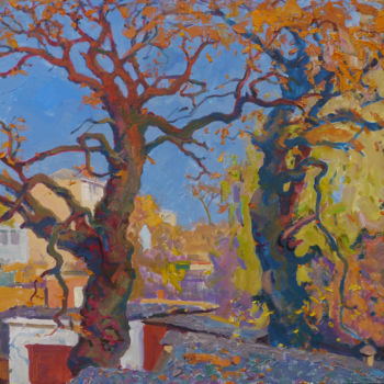 Painting titled "Oaks of my childhood" by Victor Onyshchenko, Original Artwork, Oil