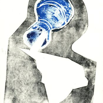 Prenten & gravures getiteld "Молоко на ступенях" door Victor Shefer, Origineel Kunstwerk, Linosnede