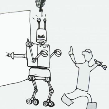 Dibujo titulada "Robot grognon" por Les Robots De Victor Antony-Thouret, Obra de arte original