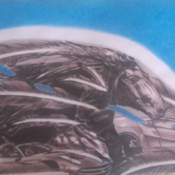 Dibujo titulada "Cavallo azul" por Victor  Cabel, Obra de arte original, Conté