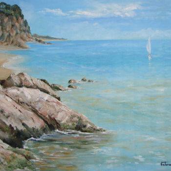 Pittura intitolato "Oleo de una playa d…" da Victoria Aranyo, Opera d'arte originale, Olio Montato su Telaio per barella in…