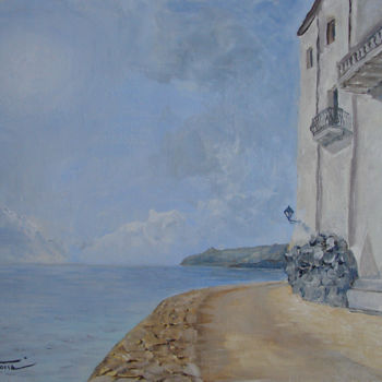 Painting titled "El balconet de Cada…" by Victoria Aranyo, Original Artwork, Oil Mounted on Other rigid panel