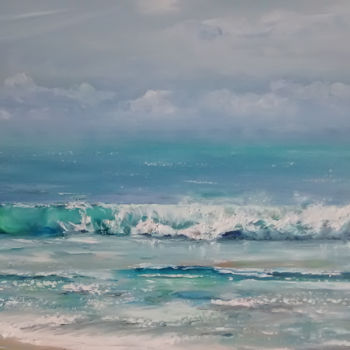 Painting titled "Mar Mediterráneo, p…" by Victoria Aranyo, Original Artwork, Oil Mounted on Wood Stretcher frame