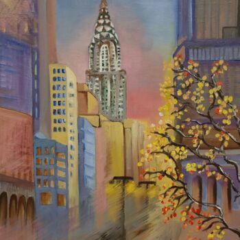 Painting titled "Fall in New York" by Victoria Art, Original Artwork, Oil