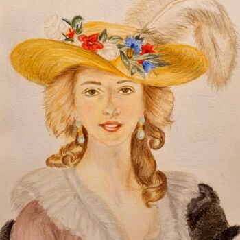 Painting titled "Woman with hat" by Victoria Art, Original Artwork, Pencil