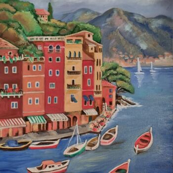 Pintura intitulada "Portofino Italy" por Victoria Art, Obras de arte originais, Óleo