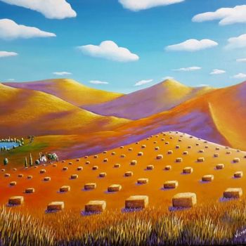 Painting titled "GOLDEN HILLS" by Victoria Milgalter, Original Artwork, Acrylic