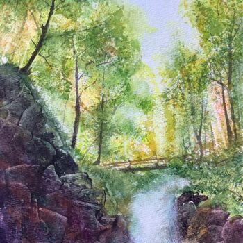 Painting titled "Waterfall" by Victoria Boyko, Original Artwork, Watercolor