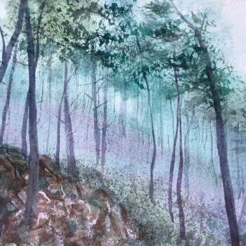 Картина под названием "Misty forest" - Victoria Boyko, Подлинное произведение искусства, Акварель
