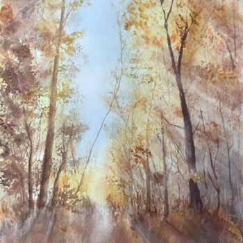 Malerei mit dem Titel "Herbst im Wald" von Victoria Boyko, Original-Kunstwerk, Aquarell