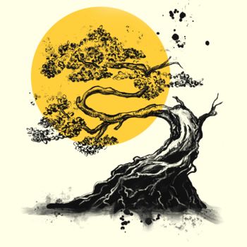 Grafika cyfrowa / sztuka generowana cyfrowo zatytułowany „Tree and sun” autorstwa Victoria Sien, Oryginalna praca, Malarstwo…