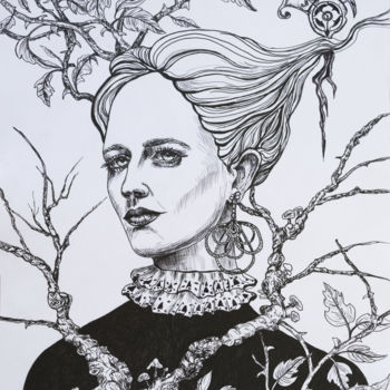 Dessin intitulée "Immortal beauty" par Victoria Sien, Œuvre d'art originale, Encre