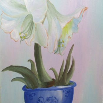 Painting titled "Misty Amaryllis" by Victoria Deaton, Original Artwork, Oil