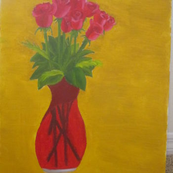 Painting titled "Crimson Roses" by Victoria Deaton, Original Artwork, Oil