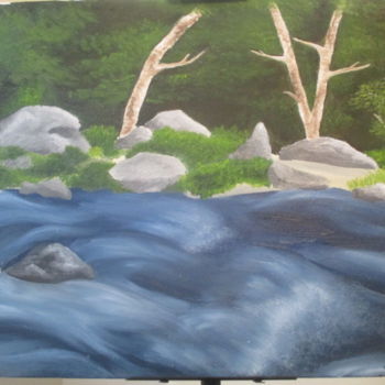 Painting titled "River Scene" by Victoria Deaton, Original Artwork, Oil
