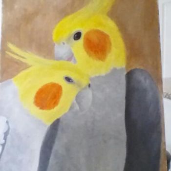 Painting titled "Dos Cacatúas" by Victoria Deaton, Original Artwork, Oil
