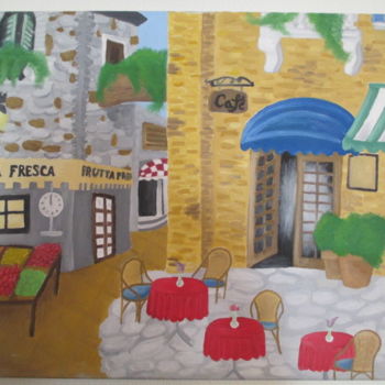 Painting titled "Italian Cafe" by Victoria Deaton, Original Artwork, Oil
