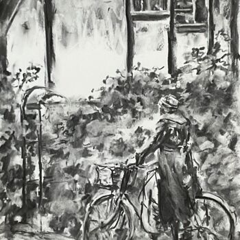 Drawing titled "Minnie stops for tea" by Victoria General, Original Artwork, Charcoal
