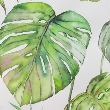 Painting titled "Feuilles tropicales" by Victoria Girerd, Original Artwork, Watercolor