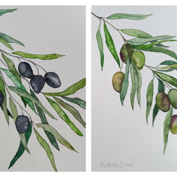 Peinture intitulée "Les Olives, Set de…" par Victoria Girerd, Œuvre d'art originale, Aquarelle