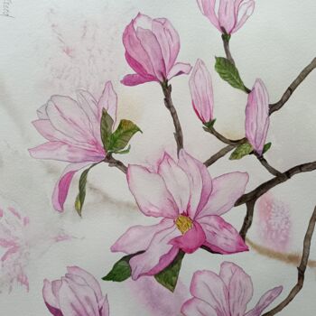 Peinture intitulée "Magnolia" par Victoria Girerd, Œuvre d'art originale, Aquarelle