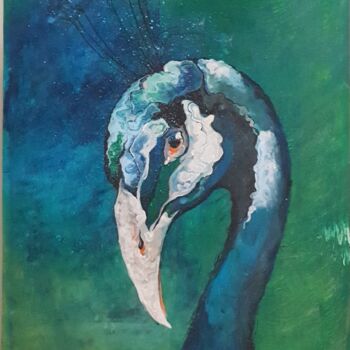 Painting titled "PEACOCK" by Victoria Gradinar, Original Artwork, Acrylic