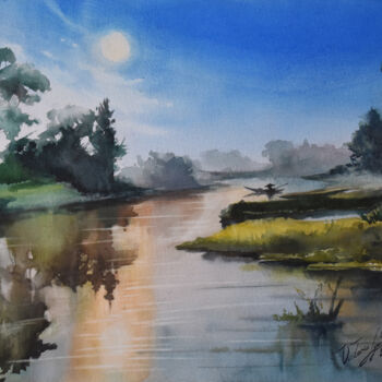"Morning river" başlıklı Tablo Victoria Lyashenko tarafından, Orijinal sanat, Suluboya
