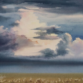 Peinture intitulée "Light through clouds" par Victoria Lyashenko, Œuvre d'art originale, Aquarelle