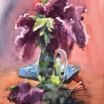 Painting titled "Lilac flowers" by Victoria Lyashenko, Original Artwork, Watercolor
