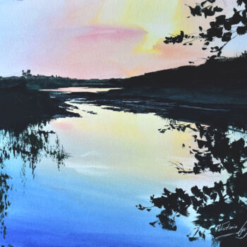 Painting titled "Reflection" by Victoria Lyashenko, Original Artwork, Watercolor
