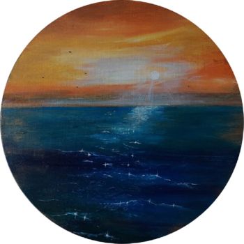 Painting titled "Sunset at the sea" by Victoria Novichkova, Original Artwork, Acrylic Mounted on Cardboard