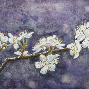 Schilderij getiteld "Blütenzweig" door Victoria Richters, Origineel Kunstwerk, Aquarel