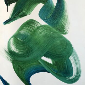 Painting titled "Flow green" by Victoria Román, Original Artwork, Acrylic Mounted on Wood Panel