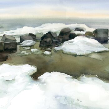 Schilderij getiteld "Frozen sea" door Victoria Sevastyanova, Origineel Kunstwerk, Aquarel