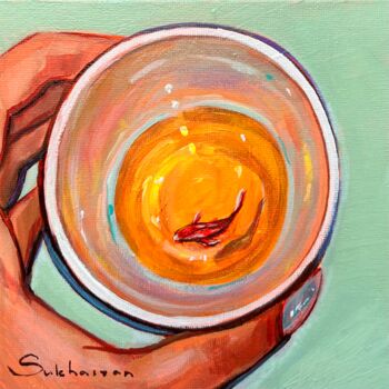 Painting titled "Koi Fish in a Cup" by Victoria Sukhasyan, Original Artwork, Acrylic