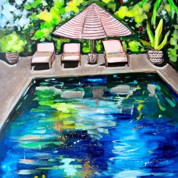 Pintura intitulada "By the Pool. Bali V…" por Victoria Sukhasyan, Obras de arte originais, Acrílico