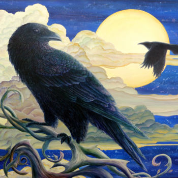 Peinture intitulée "Raven's Moon: Refle…" par Victoria Armstrong, Œuvre d'art originale, Acrylique