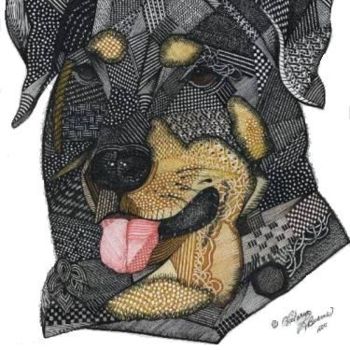 Zeichnungen mit dem Titel "Rottweiler" von Artori, Original-Kunstwerk, Tinte