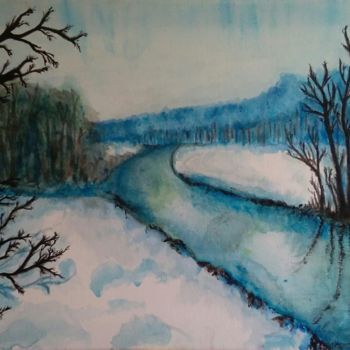 Painting titled "Snowy Morning 2016" by Asma Shala, Original Artwork, Acrylic