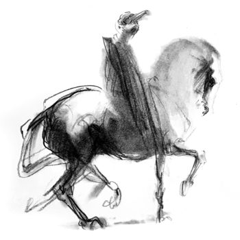 Rysunek zatytułowany „Don Quichot” autorstwa Victorine Guery, Oryginalna praca, Grafit