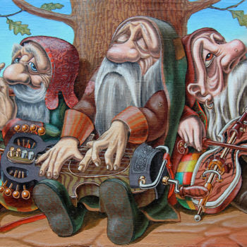 Peinture intitulée "Trio under the oak" par Victor Molev, Œuvre d'art originale, Huile
