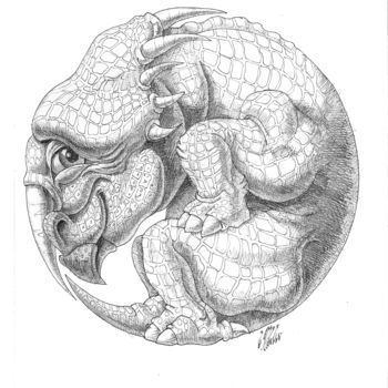 Desenho intitulada "Styracosaurus" por Victor Molev, Obras de arte originais, Tinta
