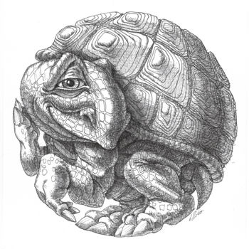 Рисунок под названием "Little round turtle" - Victor Molev, Подлинное произведение искусства, Чернила